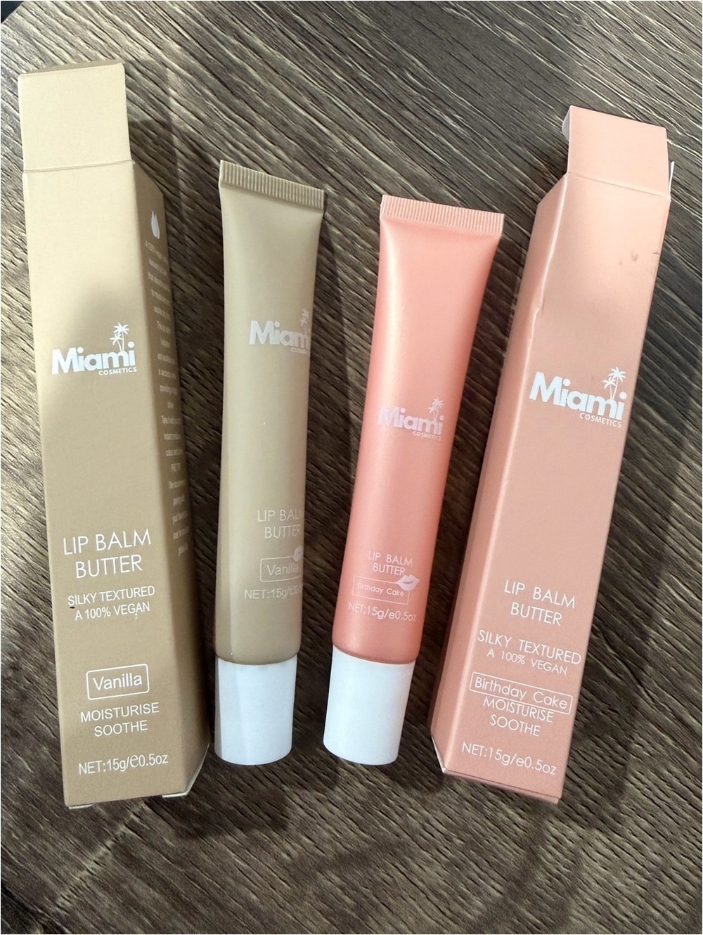 2 x Miami Cosmetics Lip Balm Butter - Vanilla & Birthday Cake NEW